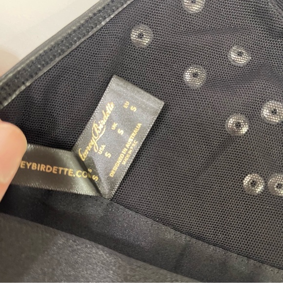 Honey Birdette Bundle Faux Leather Studded Black Bra, Garter Belt with Satin Bag - Picture 11 of 16